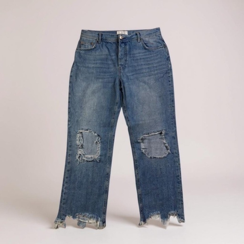 We The Free High Rise Busted Knee Straight Leg Cropped Jeans